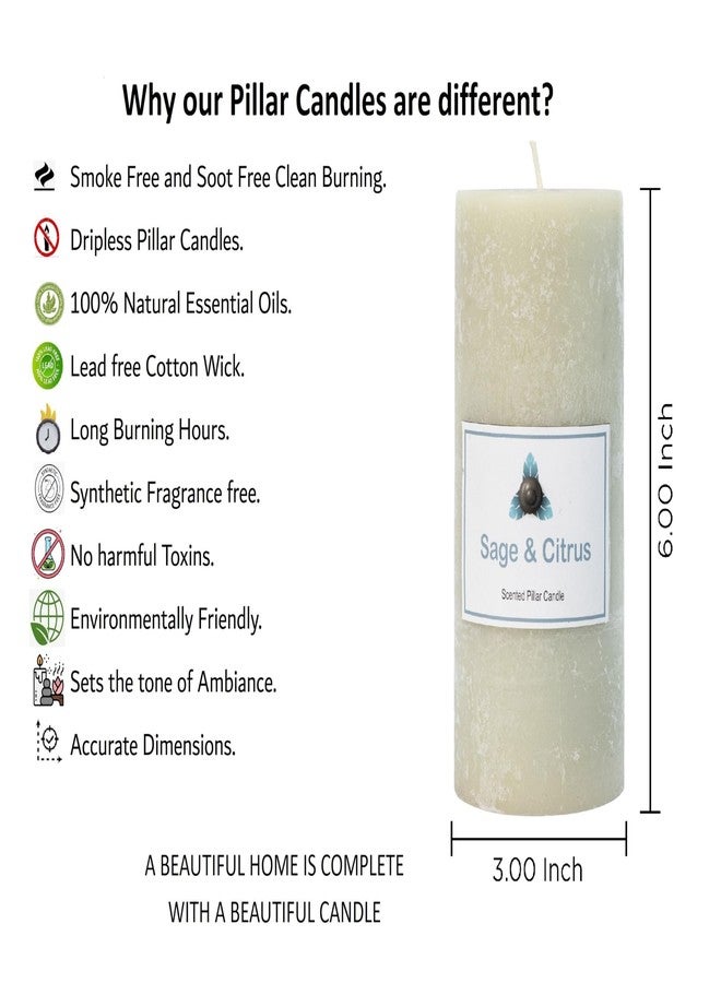 Stone & Feather Sage & Citrus Aromatic Paraffin Wax Rustic Big Pillar Candle, Size-3x6 inches, Suitable for Diwali, Aromatherapy, Home Decoration, Party Decoration. - Image 3